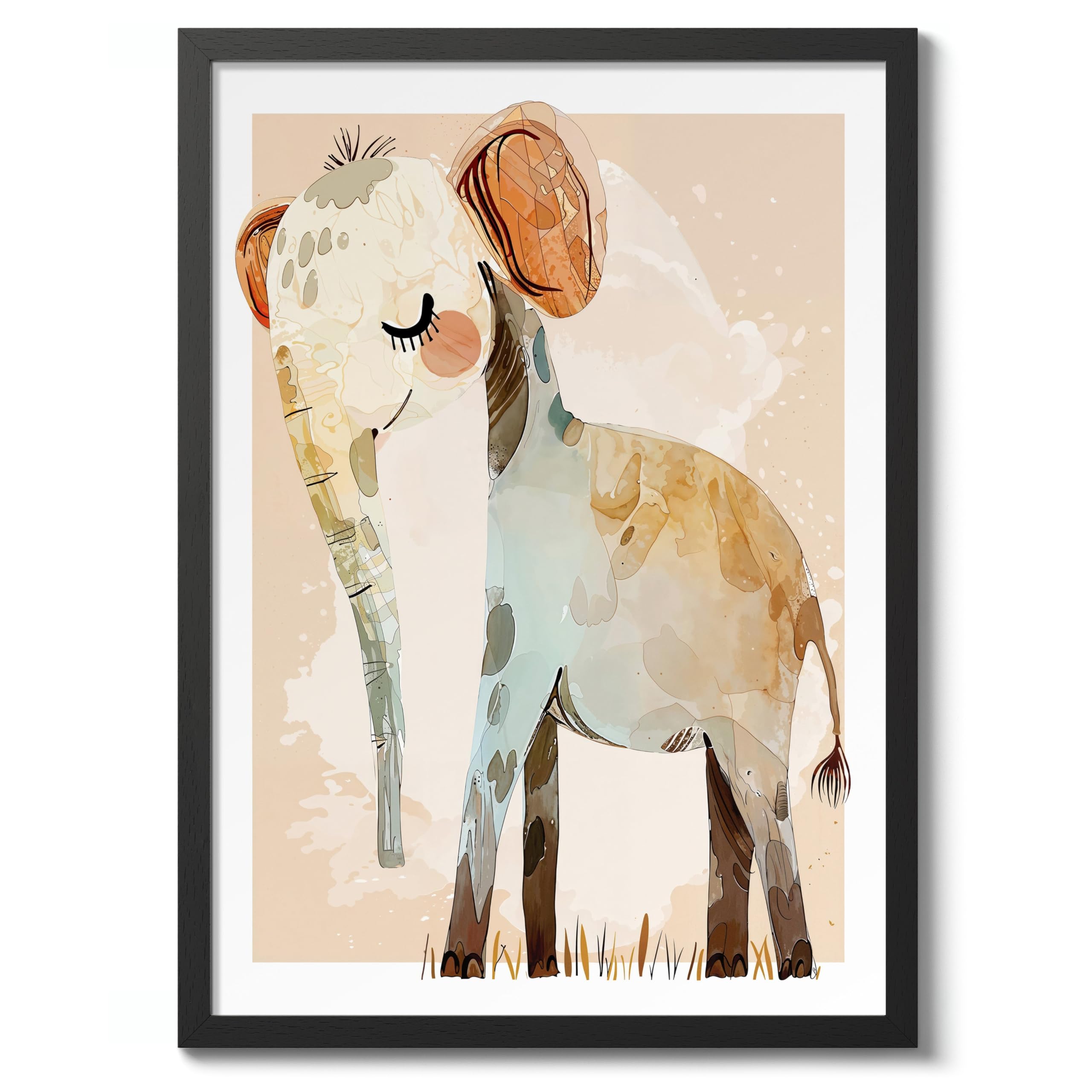 Elephant Animal Nursery Prints, Baby And Kids Wall Art Bedroom Decoration, Archival Matte, A3 (Black Frame) - 42x29.7cm โ image 1