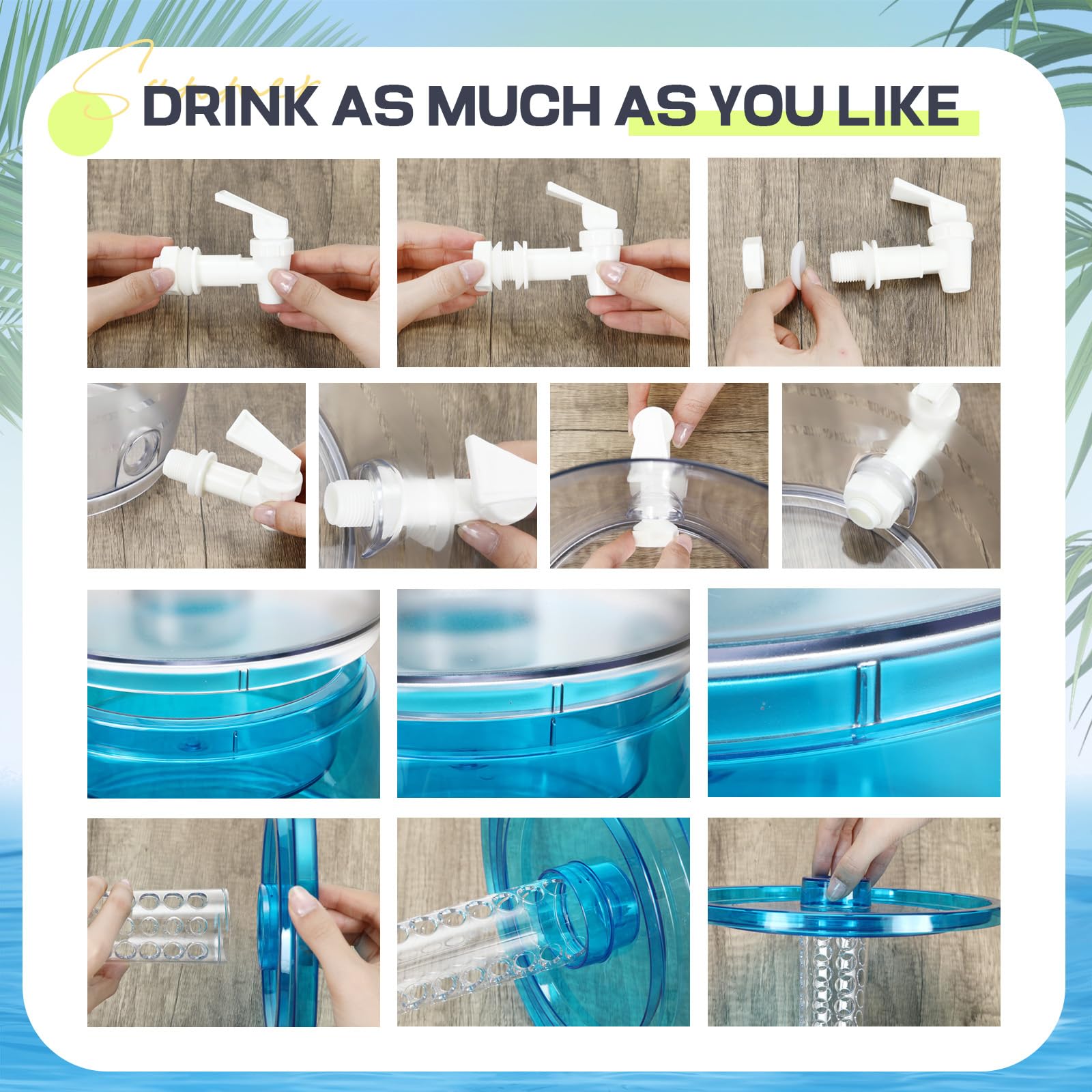 FillTouch Getränkespender mit Zapfhahn, 6,5 l, auslaufsicher, Wasserspender, Zitrone, Eissaft, Behälter für Hochzeitsfeier, 2 Stück