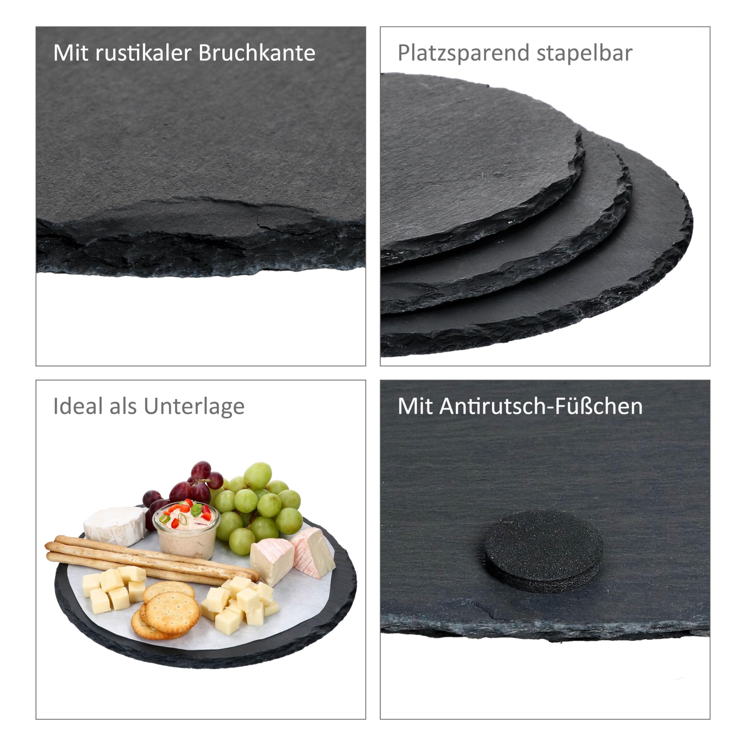 MamboCat Set di 12 piatti rotondi in ardesia, Ø 30 cm, piatti da portata nero, piatti per sushi con bordo di rottura rustico, ideali per pizza o come piatto per formaggi, salumi o antipasti