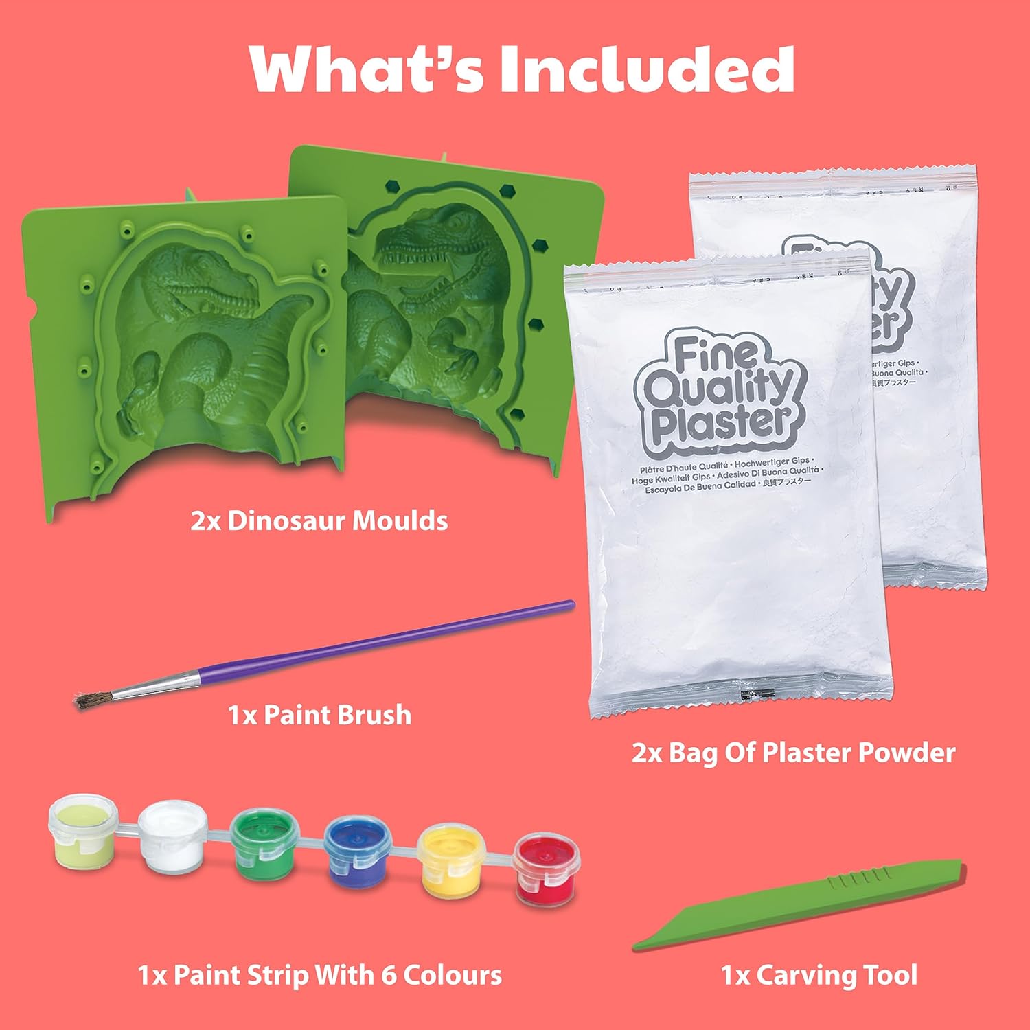 4M 3D Mould and Paint Dinosaurs Kit, 1 Set, Includes Plaster, Molds, Paint, and Brush for DIY Dinosaur Models