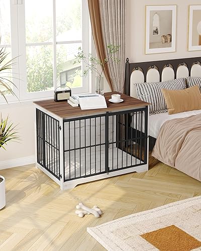 Vista 51 de XXL - Mueble grande para perros, muebles de interior para perreras de 46.9 pulgadas con puerta de granero, jaula alta de madera para perros, jaula