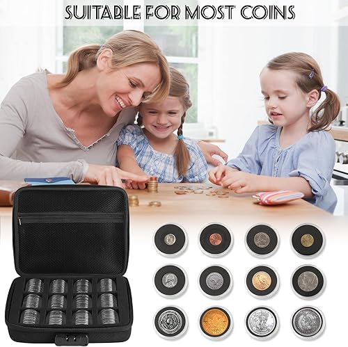 Vista 12 de Cápsulas de monedas de 1.811 in con junta de espuma de 11 tamaños y caja organizadora de almacenamiento de plástico, estuche de almacenamiento