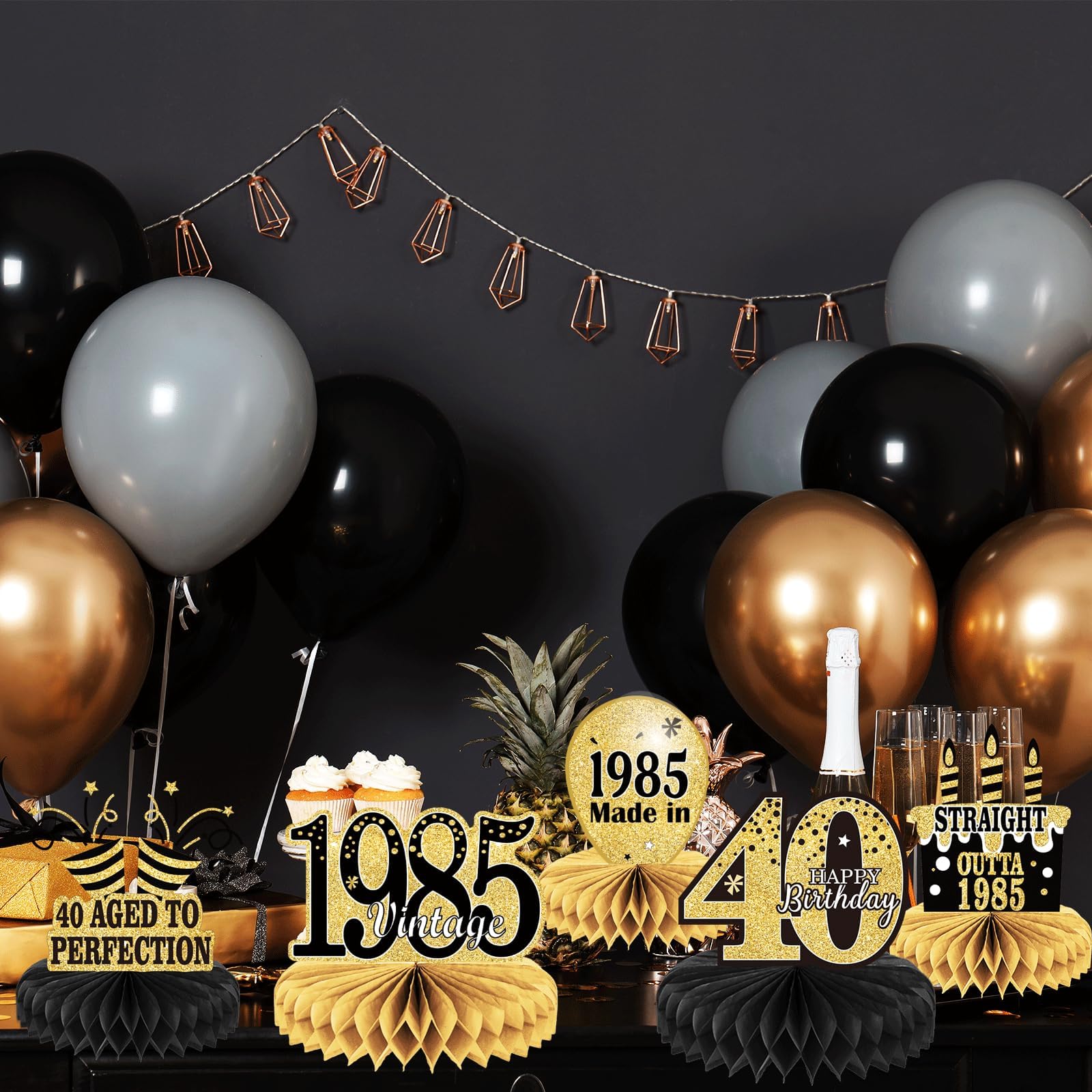 Decoracion 40 Cumpleaños Kit 9 Piezas Cumple Decoración Mesa 40 Cumpleaños  - 9 Piezas Panal 3D, Negro Y Dorado, Centro Mesa Festivo Decoración Mesa  Cumpleaños 40 Decoracion Fiesta 40 Cumpleaños, image size:1600x1600