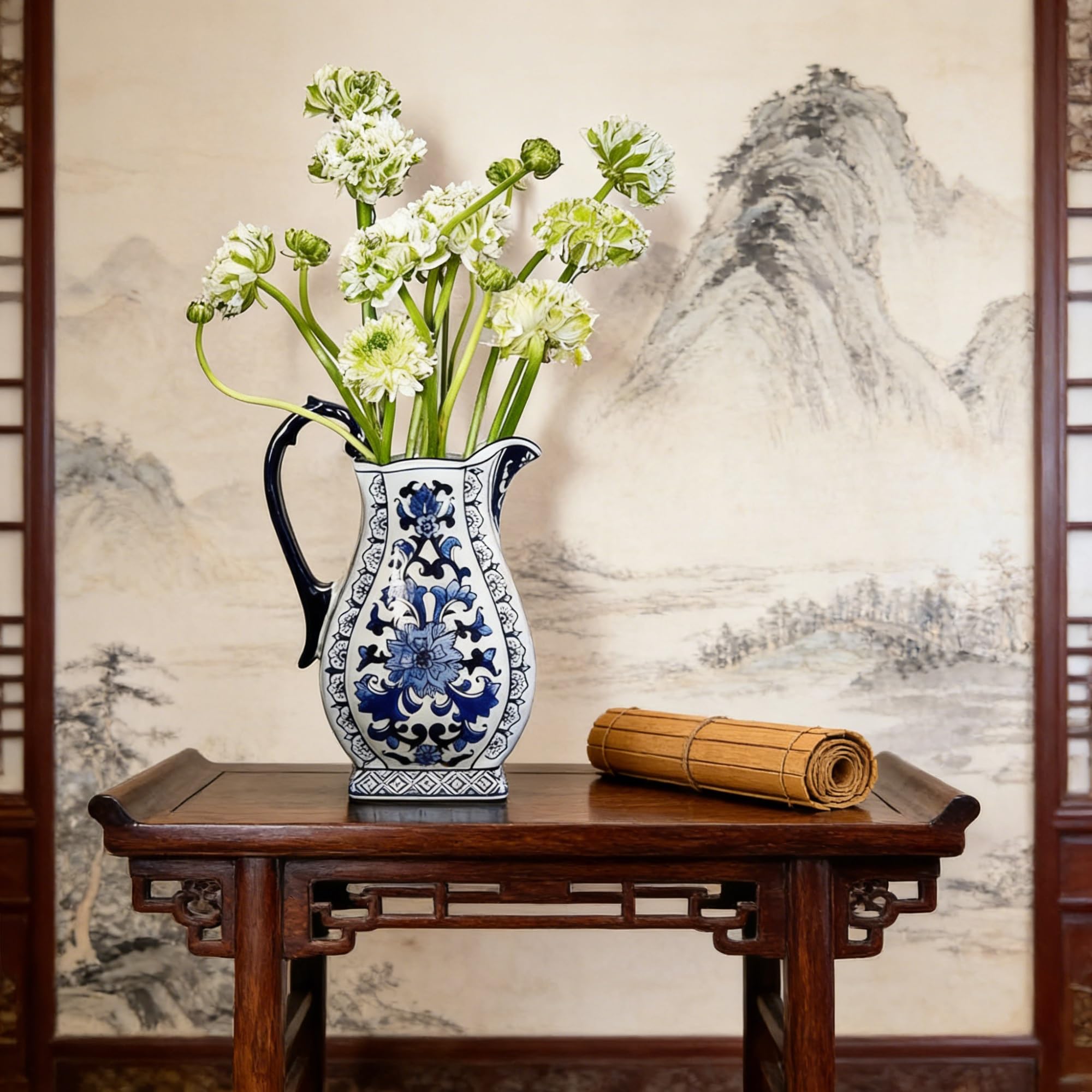 Vase en porcelaine bleu et blanc pour décoration de table et étagère de salon élégant