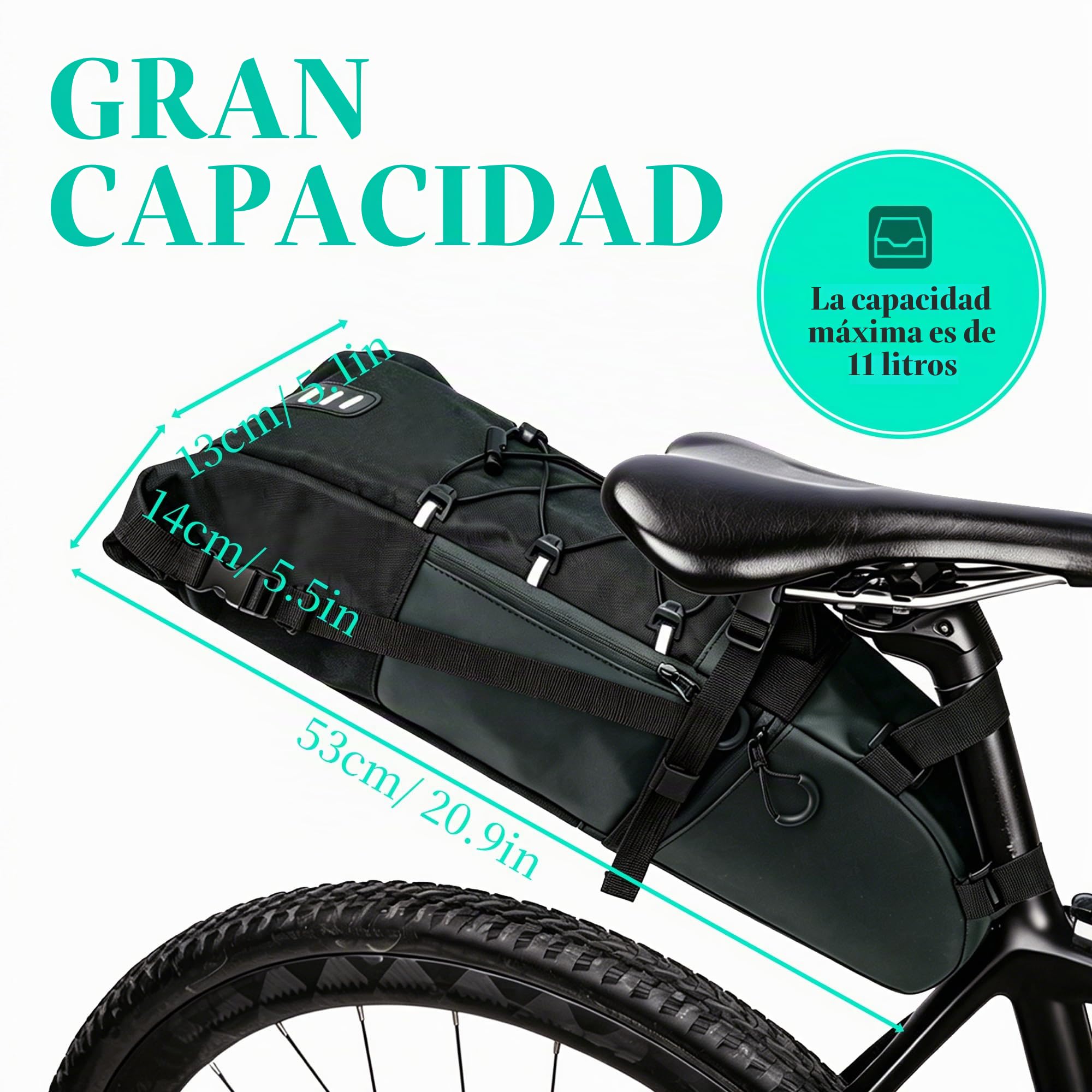 AUMTISC Bolsa de sillín de 11 l, bolsa de asiento, bolsa de almacenamiento para bicicletas de carreras, bicicletas de montaña