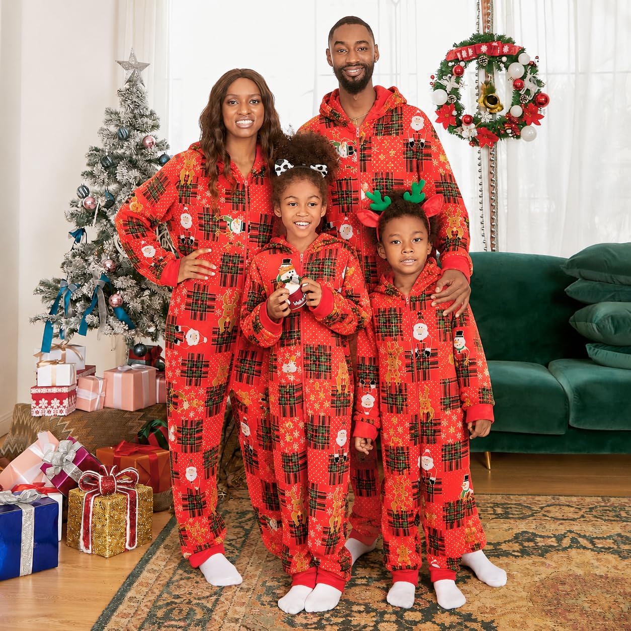 PopReal Christmas Pajamas for Family Onesies Plus Size and Dog, Matching PJs Hoodie Sleeper Snowflake Plush Cozy Warm image 3
