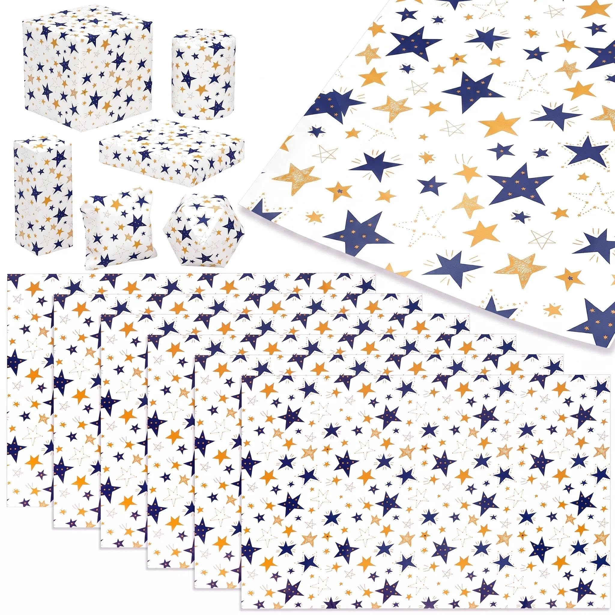 6 Sheets Star Wrapping Paper Coated Paper for Birthday Festival