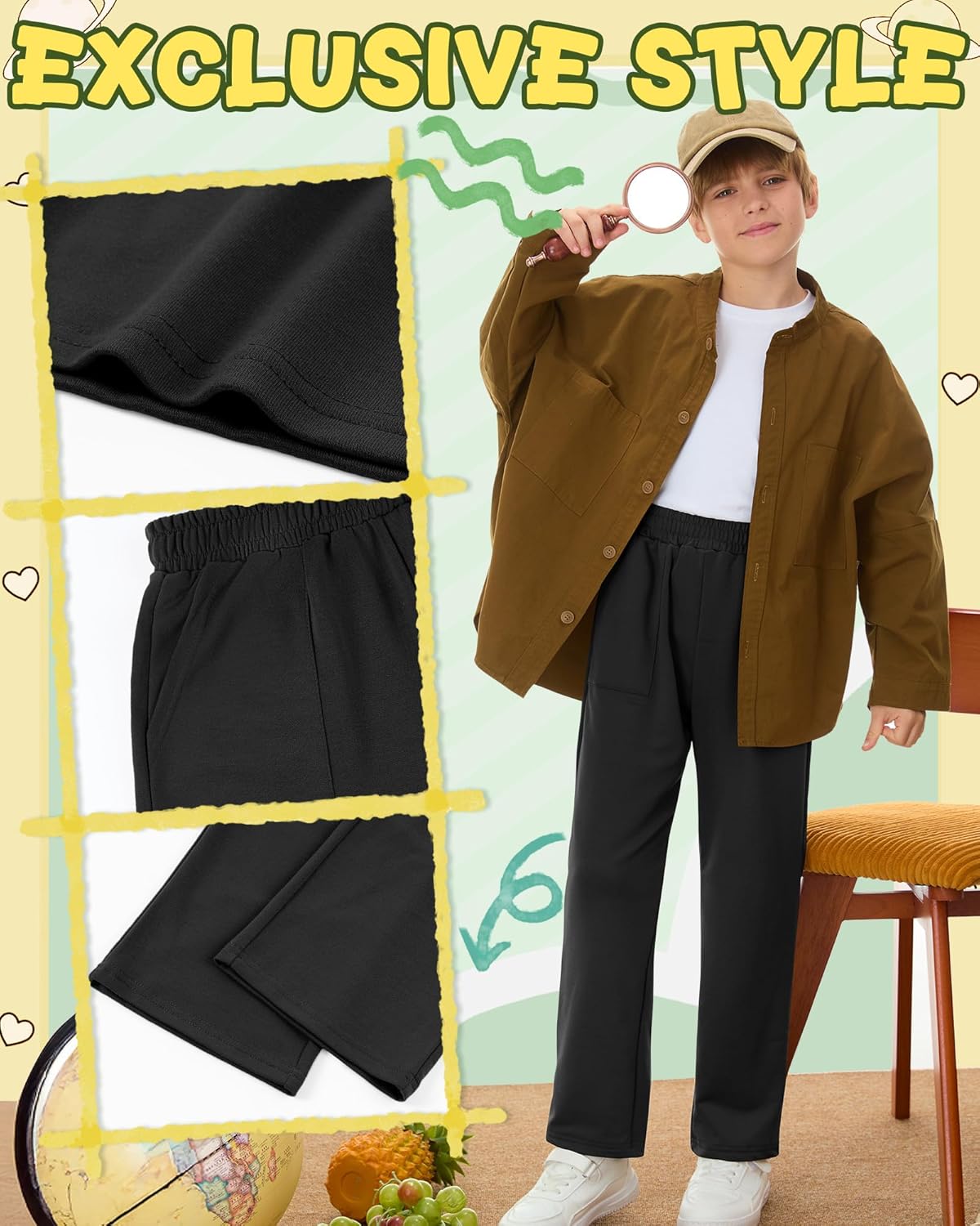 Boys Baggy Sweatpants Teens Straight Leg Open Bottom Pants Spring Lightweight Drawstring Trousers with Pockets