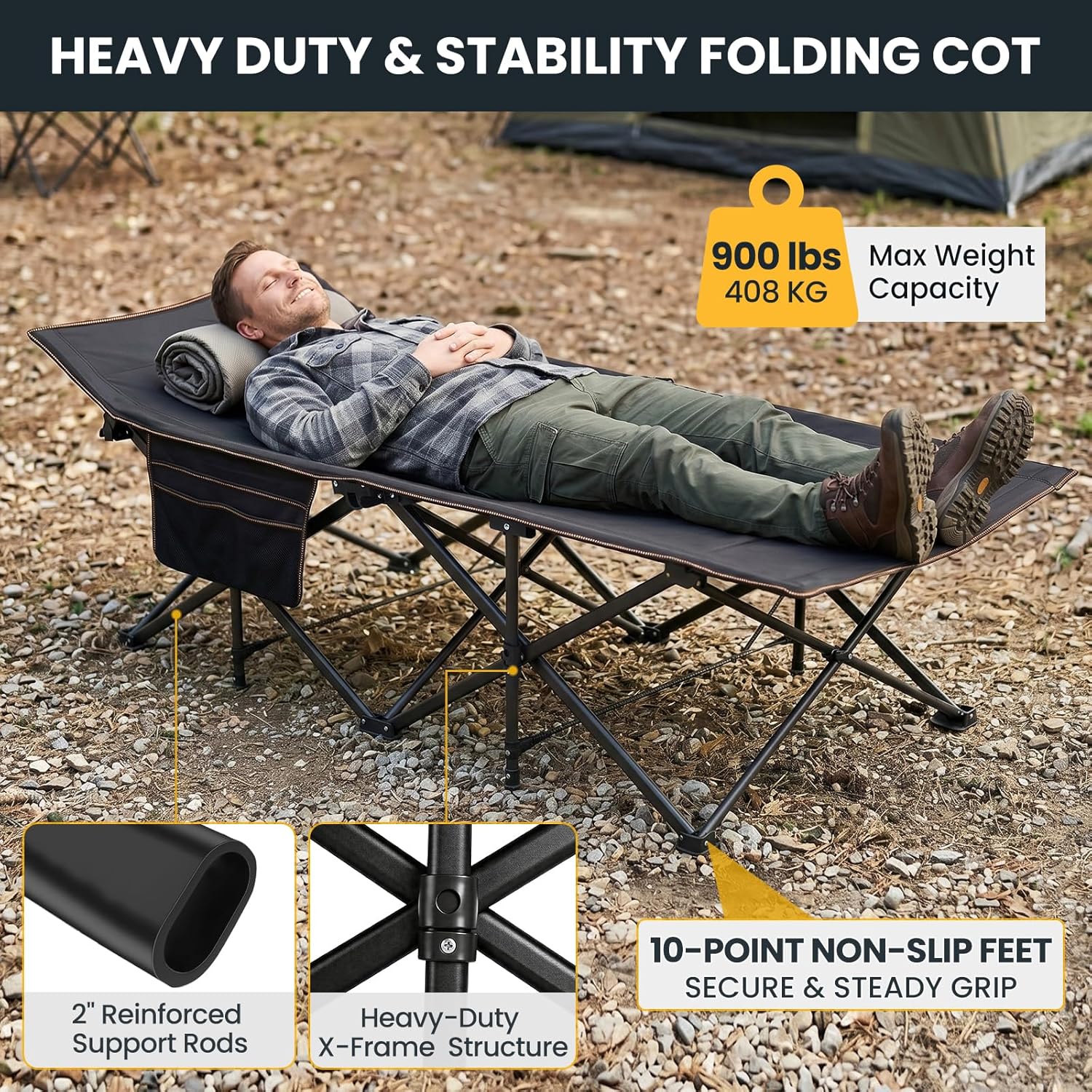 LILYPELLE Oversized XXL Folding Camping Cot, 78" L x 32" W x 18" H Heavy Duty Sleeping Cots with Carry Bag, Double Layer Oxford Portable Travel Camp Cots for Home, Office Nap and Outdoor Beach