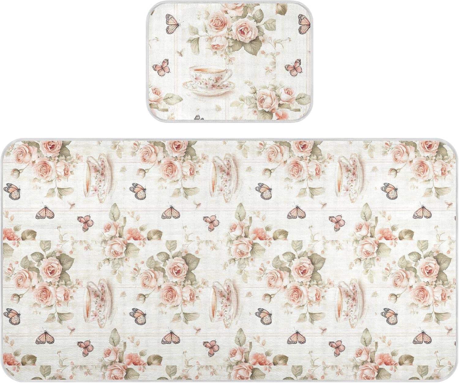Summer Vintage Peach Cups Roses Cooling Baby Washable Mattress 28" x 52" Washable Padded Crib for Baby&Toddler
