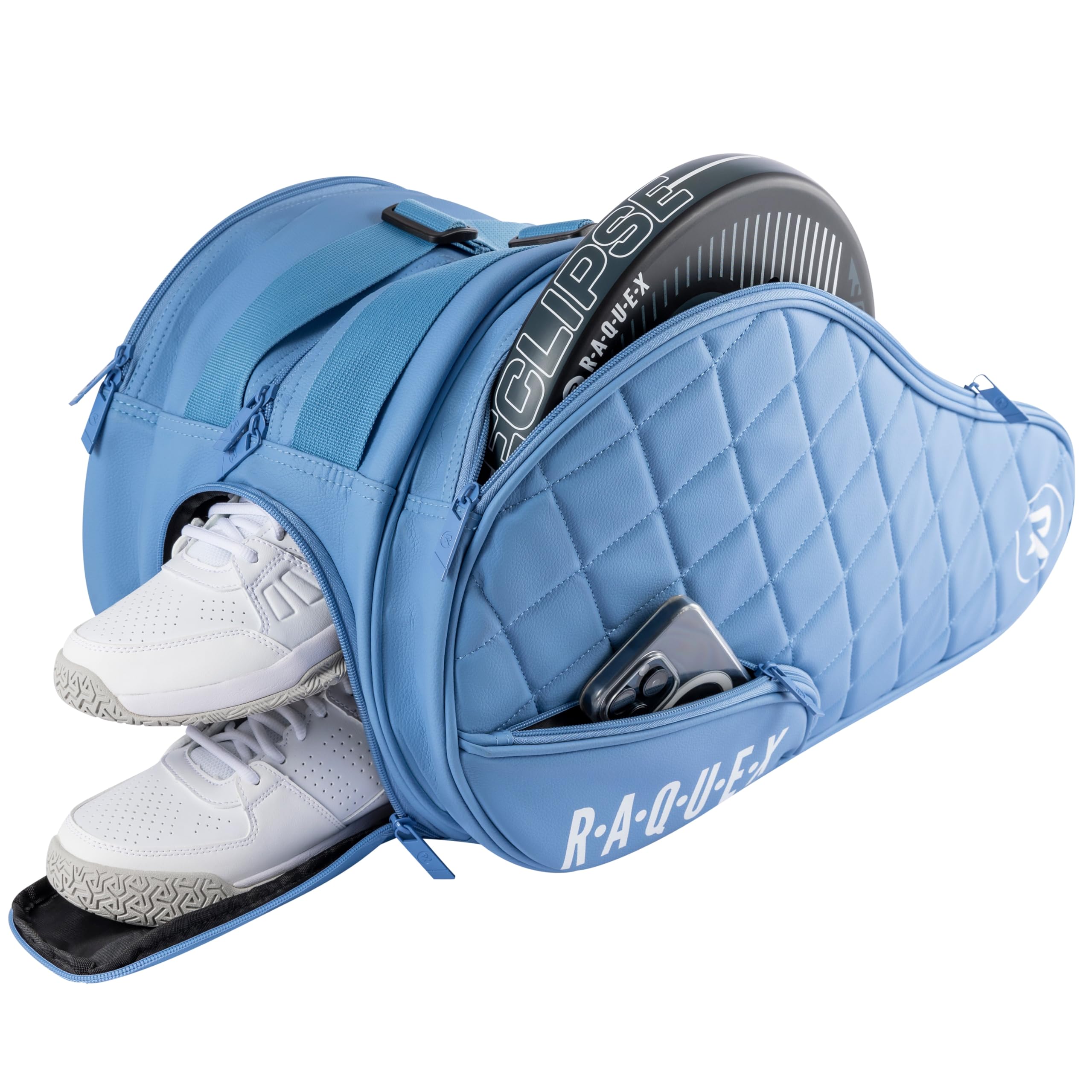 Raquex Elite pikowana torba na rakietę Padel (do 4 rakiet) - niebieska lub czarna - sztuczna skóra Torba na rakietę Padel dla mężczyzn i kobiet - Luksusowy prezent na rakietę Padel