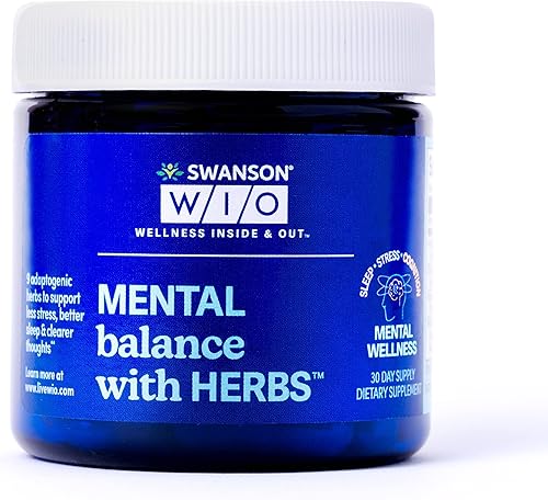 Swanson WIO Balance mental con hierbas para apoyo al estrés mejor sueño ayurvédico enfoque más energía adaptógeno Ashwagandha ginseng bienestar