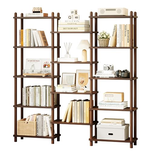 IOTXY Wooden Triple Wide Bookshelf - 5-Tier Large Shelf Bookcase