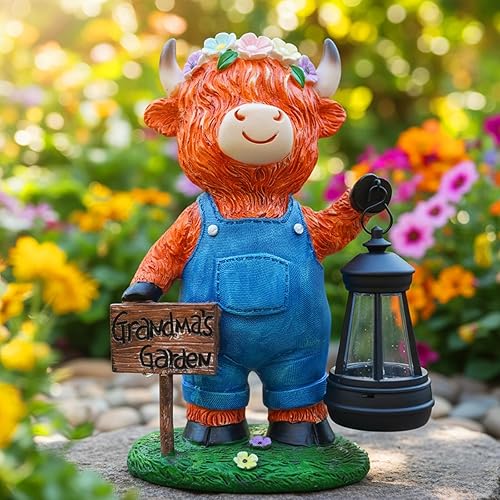 Estatuas solares de vaca de las tierras altas para exteriores  Decoraciones de vaca de las tierras altas al aire libre para patio, césped, regalos