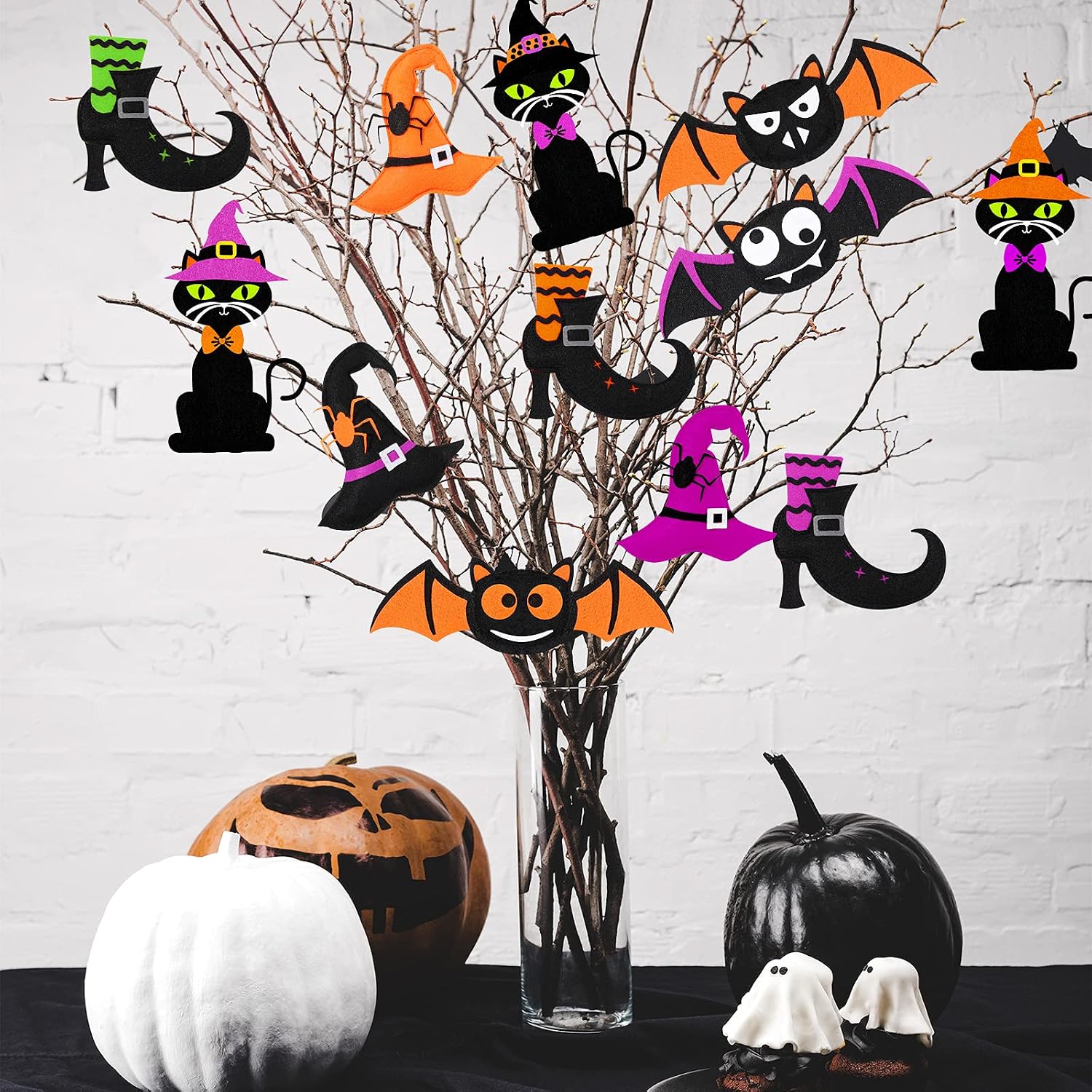 Jetec 12 Pcs Halloween Felt Hanging Ornaments Gothic Halloween Tree Decor image 3