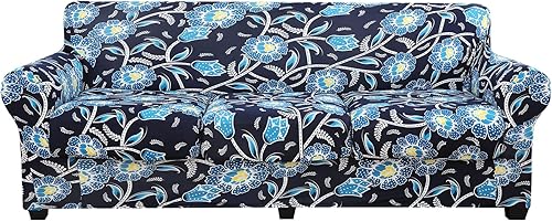 hyha Funda para sofá, diseño floral, elástica, estampada, 4 piezas, fundas para sofá de 3 cojines separados, protector de muebles lavable para