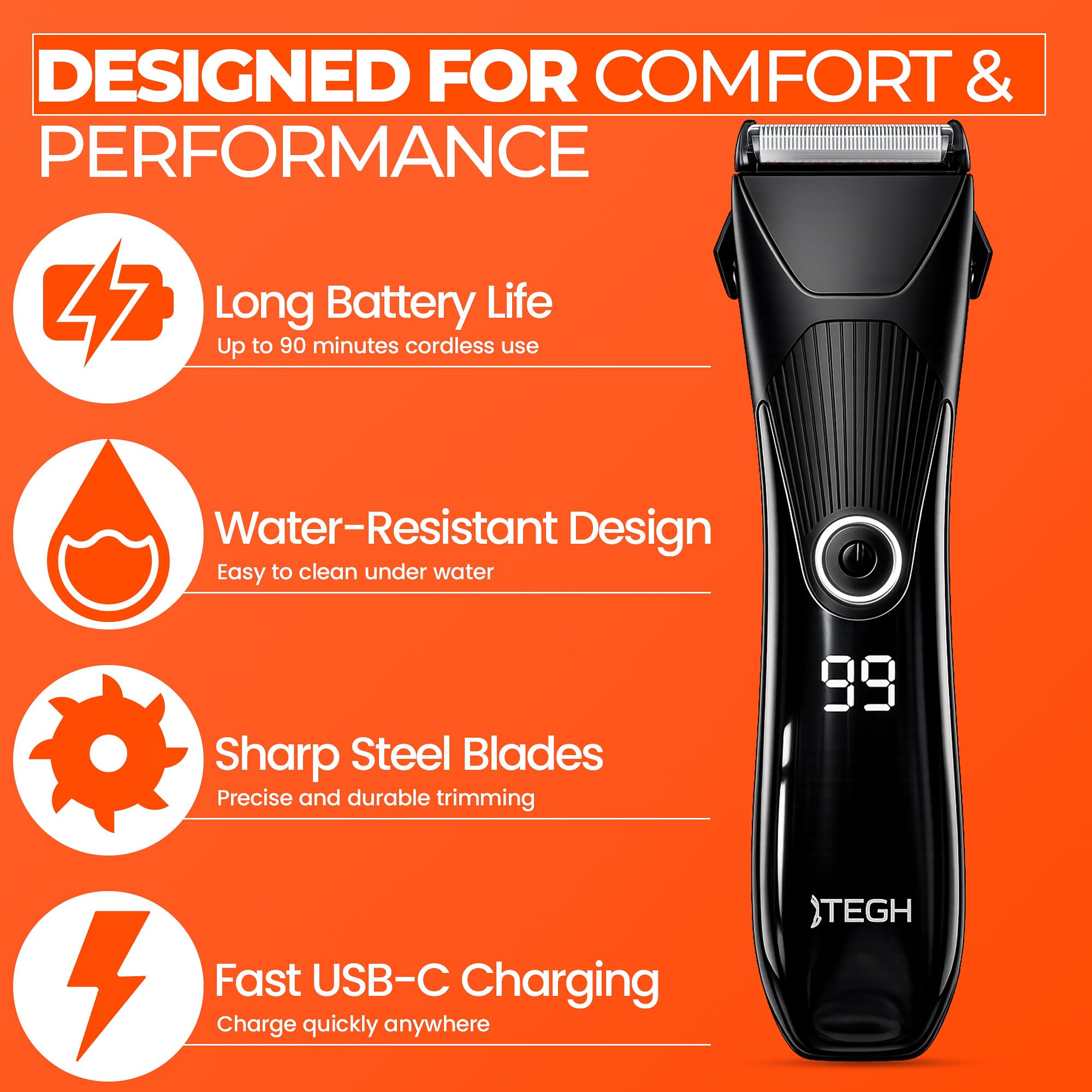 TEGH Corpo Capelli Inguine Trimmer Impermeabile Body Groomer Rasoio Ricaricabile Lama in Ceramica Pubica Capelli Trimmer Pelle--Friendly Rasoio Ascelle Torace Rasoio