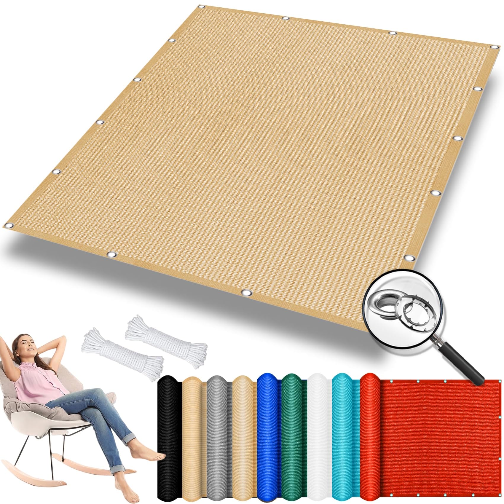 Voile d'ombrage respirant extérieur 160 x 400 cm protection UV jaune sable pour patio et terrasse