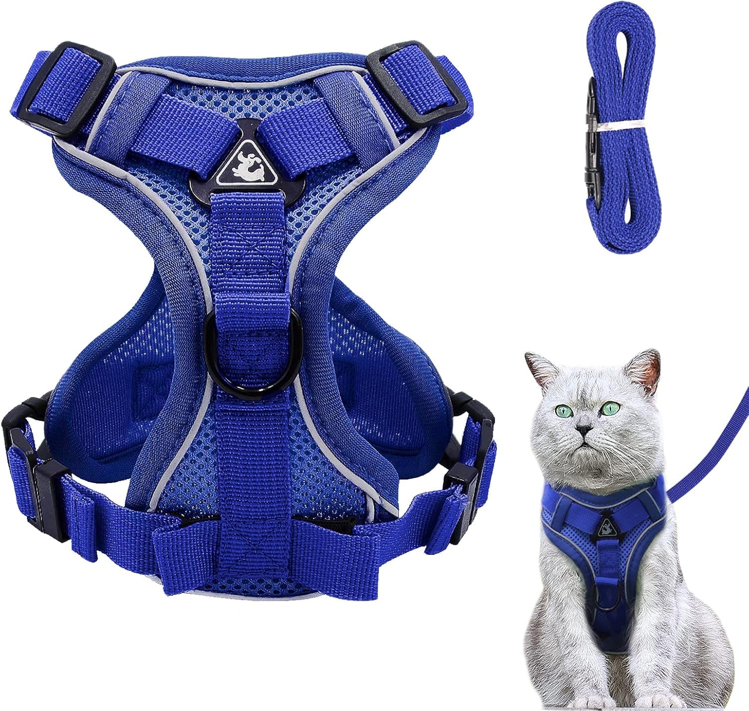 Arnés ajustable para gatos, antiescape, suave, con correa, para gatitos y perros (azul agua, L) — view 27