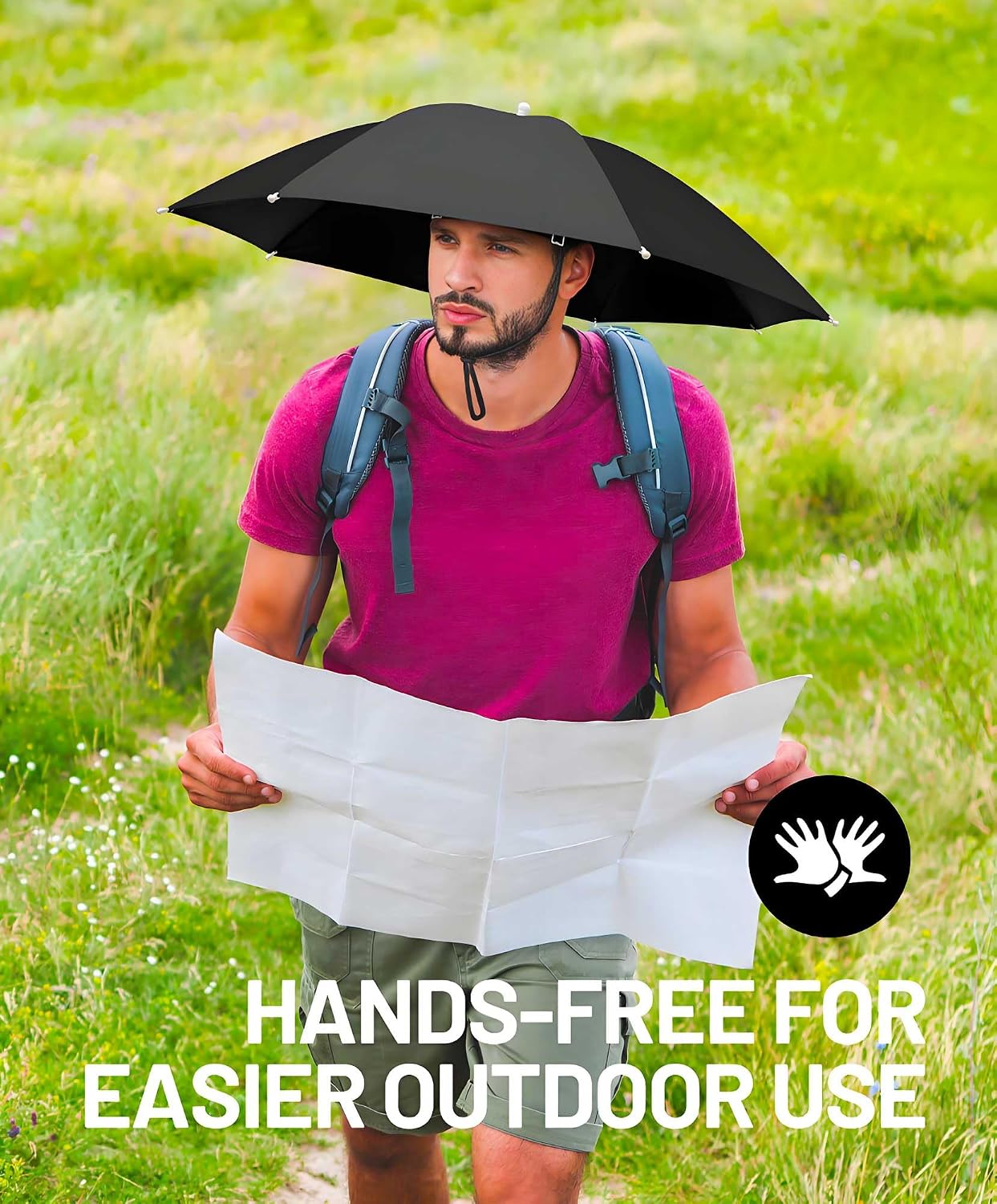 NOUCCI Fishing Umbrella Hat for Adults Women and Men-Lightweight Sun & Rain Cap with 8 Ribs, <0.5 oz, Fits 20.9"-25" Heads, Perfect for Fishing, Gardening, Camping, Beach & Outdoor Activities