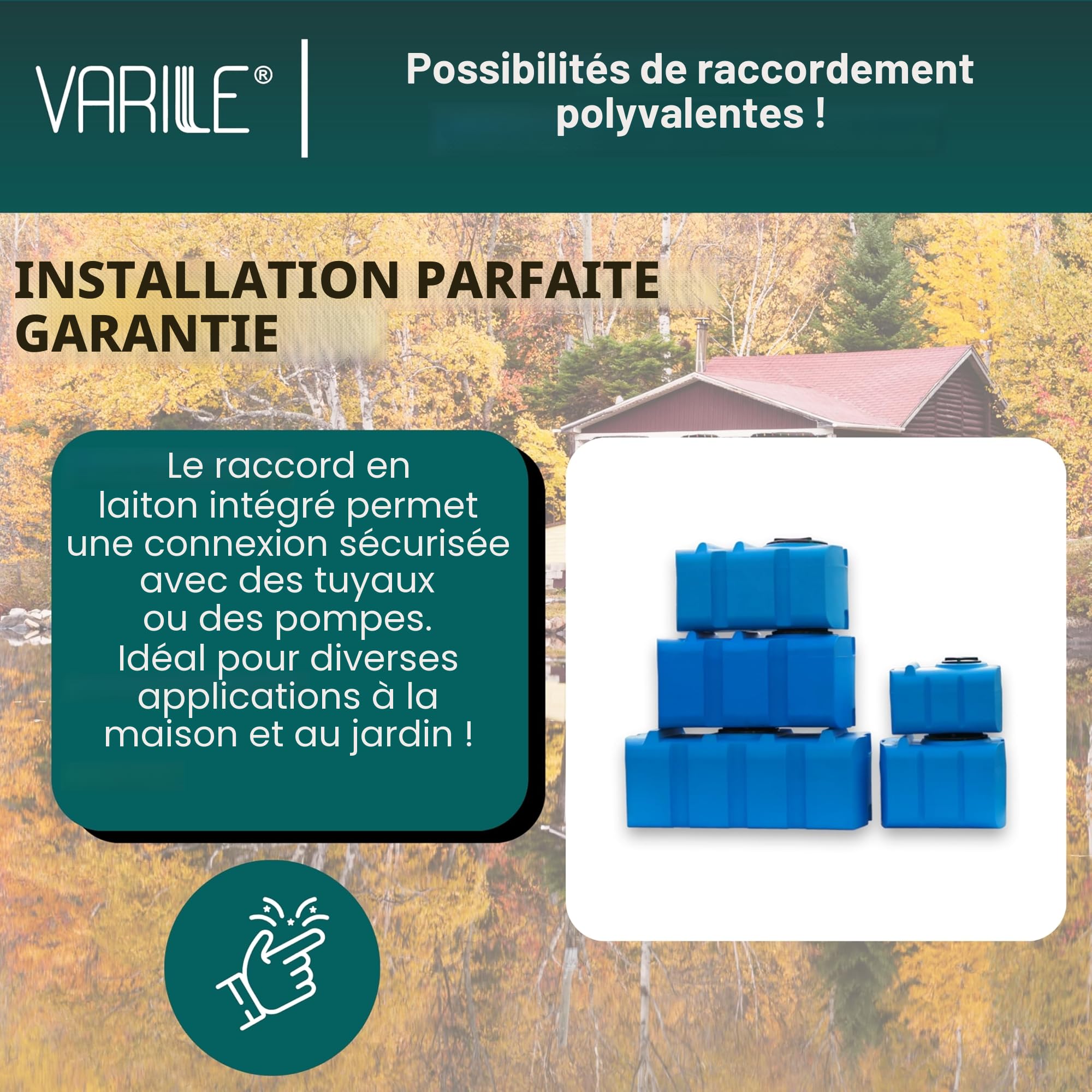 Varile Réservoir d'eau Potable 200L Bleu sans BPA Filetage Laiton 3/4" Fabriqué UE