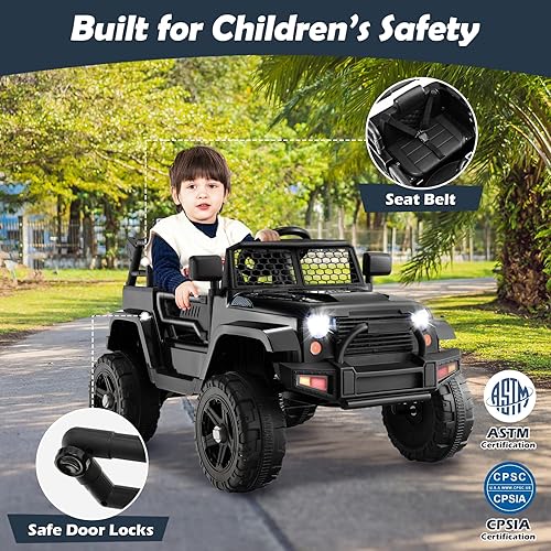 Miniatura 6 de Costzon Auto de paseo con batería de 12 V con control remoto suspensión de resorte faros música bocina MP3 puerto USB y auxiliar regalo para niños y