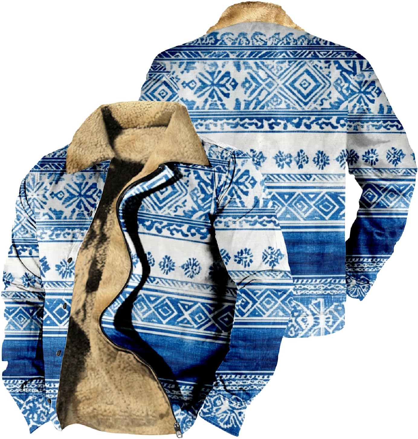 Cowboy Western Jackets for Men Long Sleeve Aztec Sherpa Fleece Lined Zip Up Ethnic Fashion Big And Tall Warm Coat