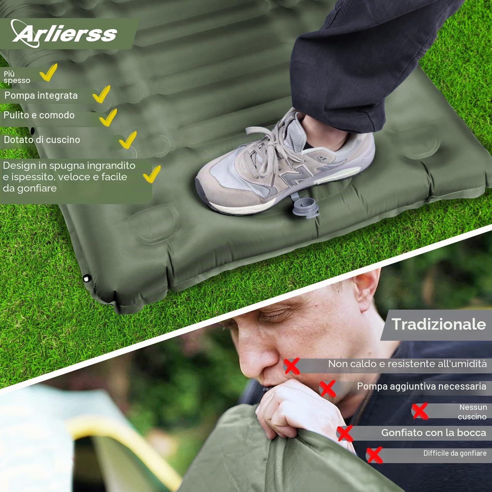 Materassino da Campeggio,Materassino Gonfiabile Extra Spessore da 12 cm con Cuscino, Materassino Autogonfiabile Ultraleggero&Impermeabile, Adatto per Trekking,Backpacker,Tenda,Spiaggia