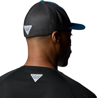 Columbia Unisex PFG Logo Mesh Ball Cap, Blue Echo/Shark/Anthem Graphic, S/M