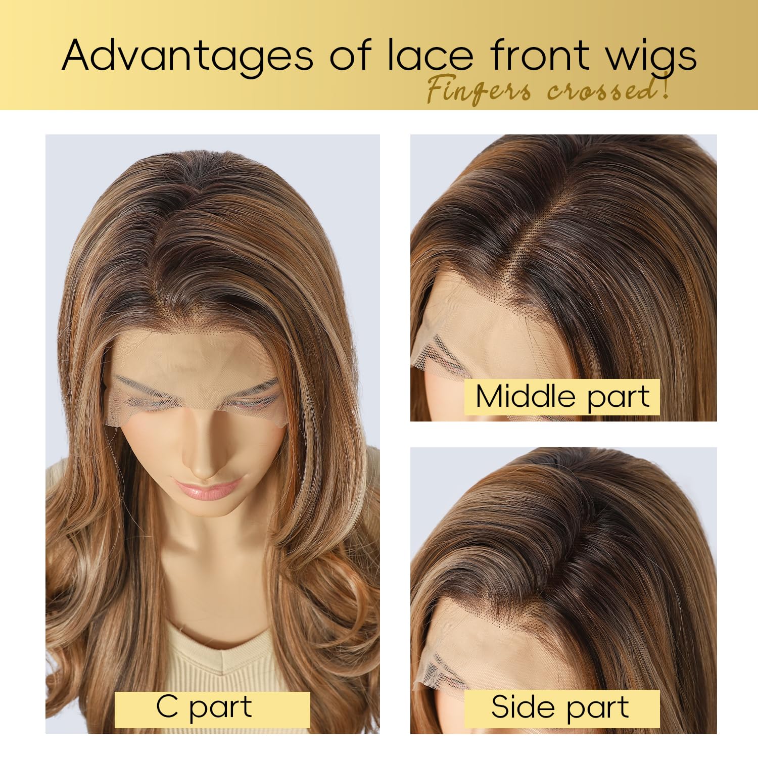 SOMIARIK Highlight Honey Blonde Lace Front Wig 13x4 Synthetic Body Wave Ombre Blonde Balayage Synthetic Lace Front Wigs Pre Plucked with Baby Hair 150% Density Party Date Daily Wear 22 Inch - Image 2