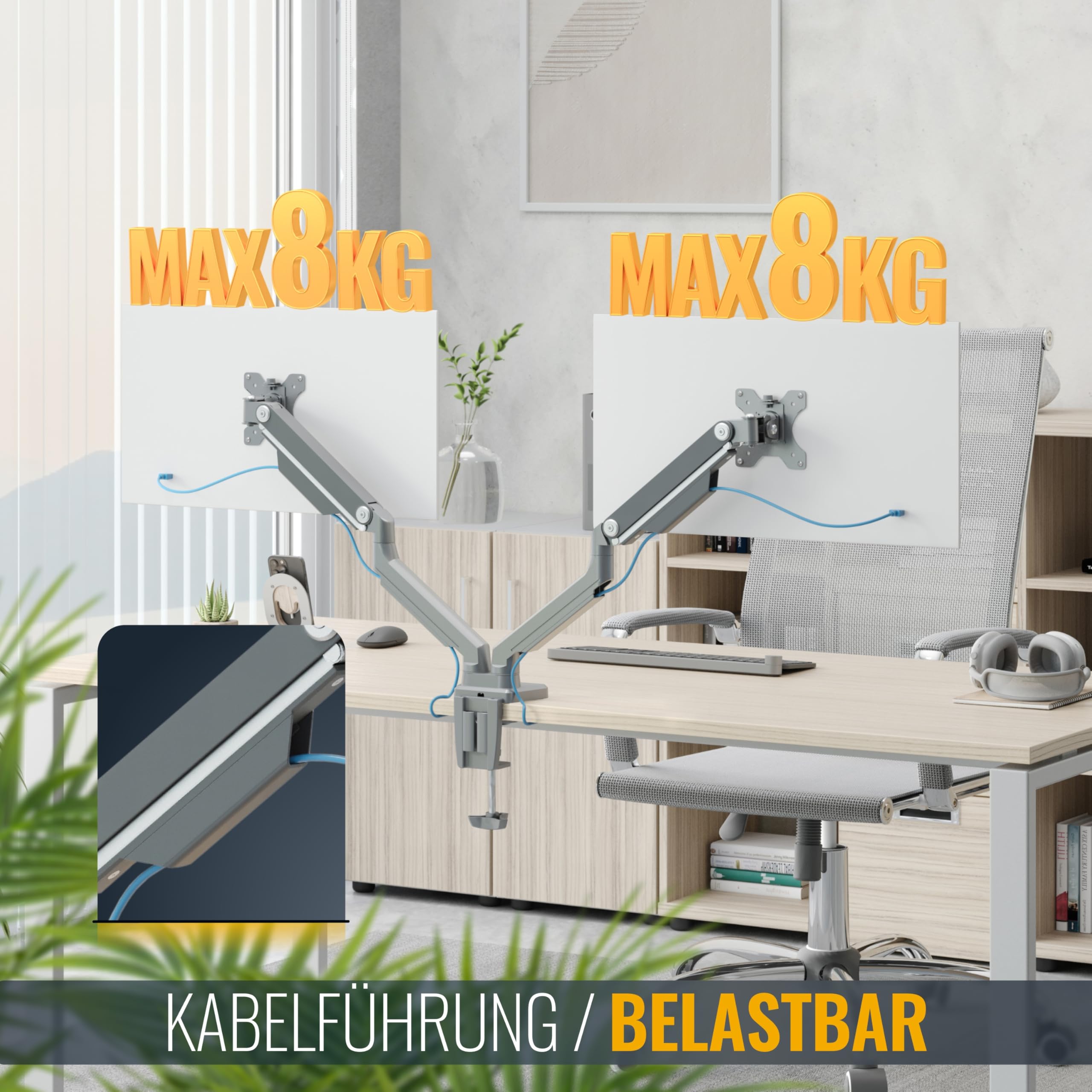 RICOO Monitor Halterung 2 Monitore Bildschirmhalterung Dual Monitor-Arm Monitorhalterung Ständer Arme für 13-27 Zoll Computer-Monitore PC Gaming Bildschirm TS8811 Stand Tischhalterung Monitor-Halter
