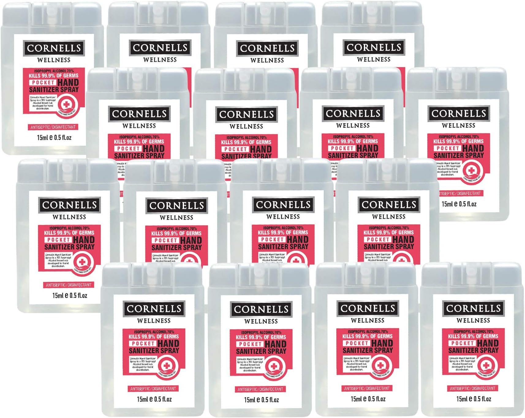 Cornells Wellness Pocket Hand Sanitizer Spray 15ML PACK OF 12, IPA 70%, Kills 99.99% of Germs, Antiseptic/Disinfectant