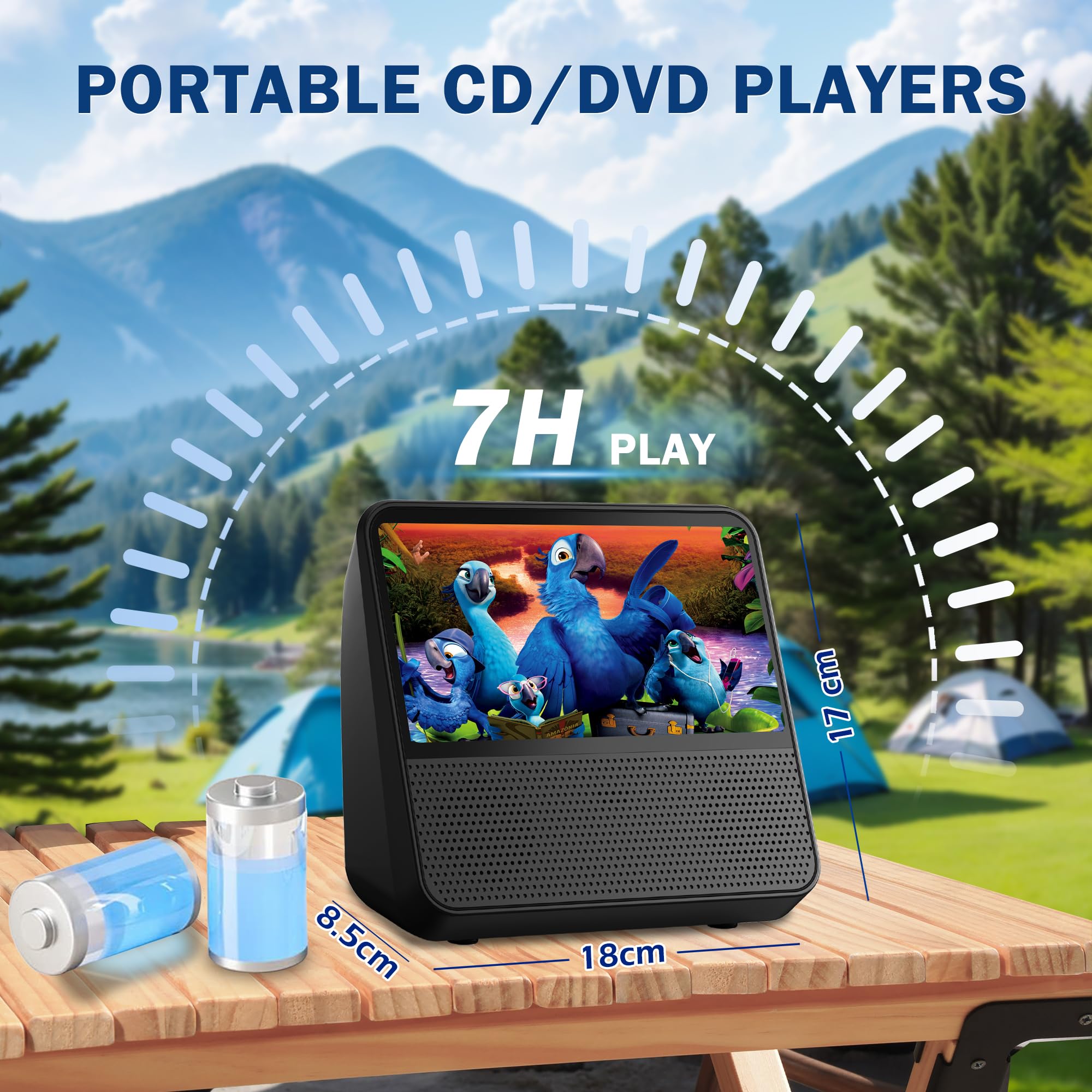 Tragbarer DVD-Player mit 7-Zoll-Bildschirm，4000mAh Akku (Laufzeit über 6 Stunden) – Bluetooth/USB/AV, Verstellbare Helligkeit, Region Free DVD Player Portable – Ideal für Fernseher, Reisen & Auto