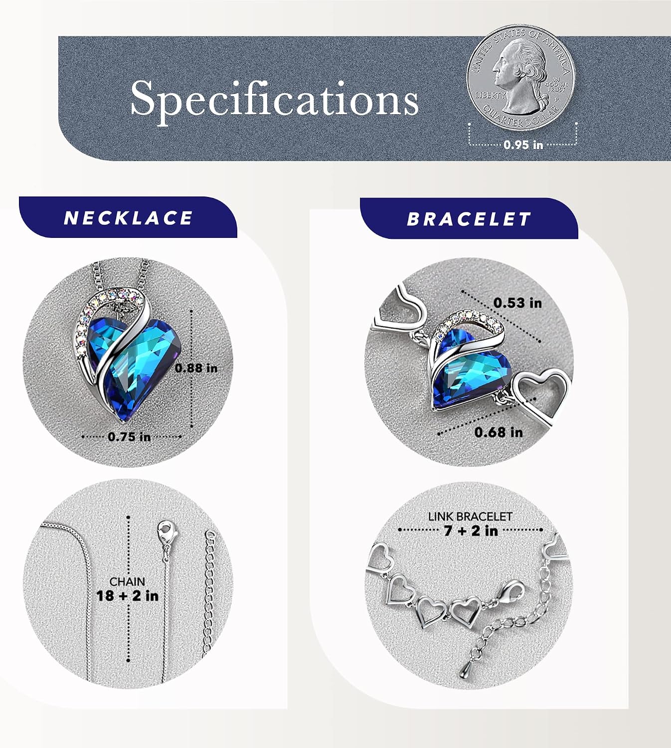 Leafael Infinity Love Heart Necklace and Bracelet for Women, September Birthstone Crystal Jewelry, Silver Tone Bundle Gifts for Women, Rainbow Sapphire Blue image 3