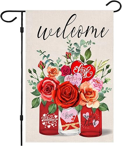 Bandera de San Valentín bandera de doble cara para el día de San Valentín bandera de jardín de San Valentín 125 x 18 pulgadas banderas de casa de