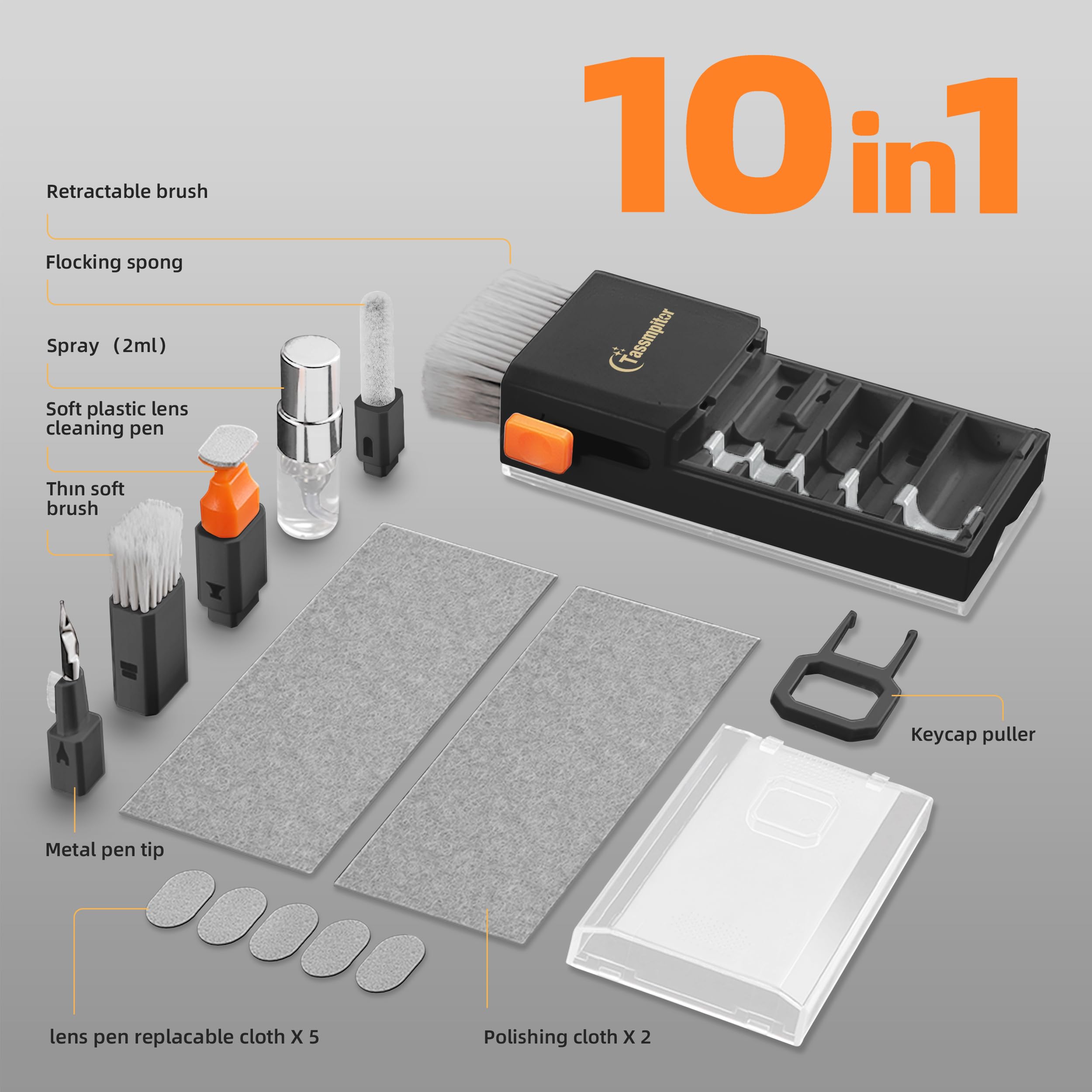 Kit de limpieza de teclado para laptop, kit de limpieza de teclado todo en uno para MacBook iPad iPhone, limpiador compacto para laptop con cepillo y spray para tablet, Airpods, auriculares, pantalla