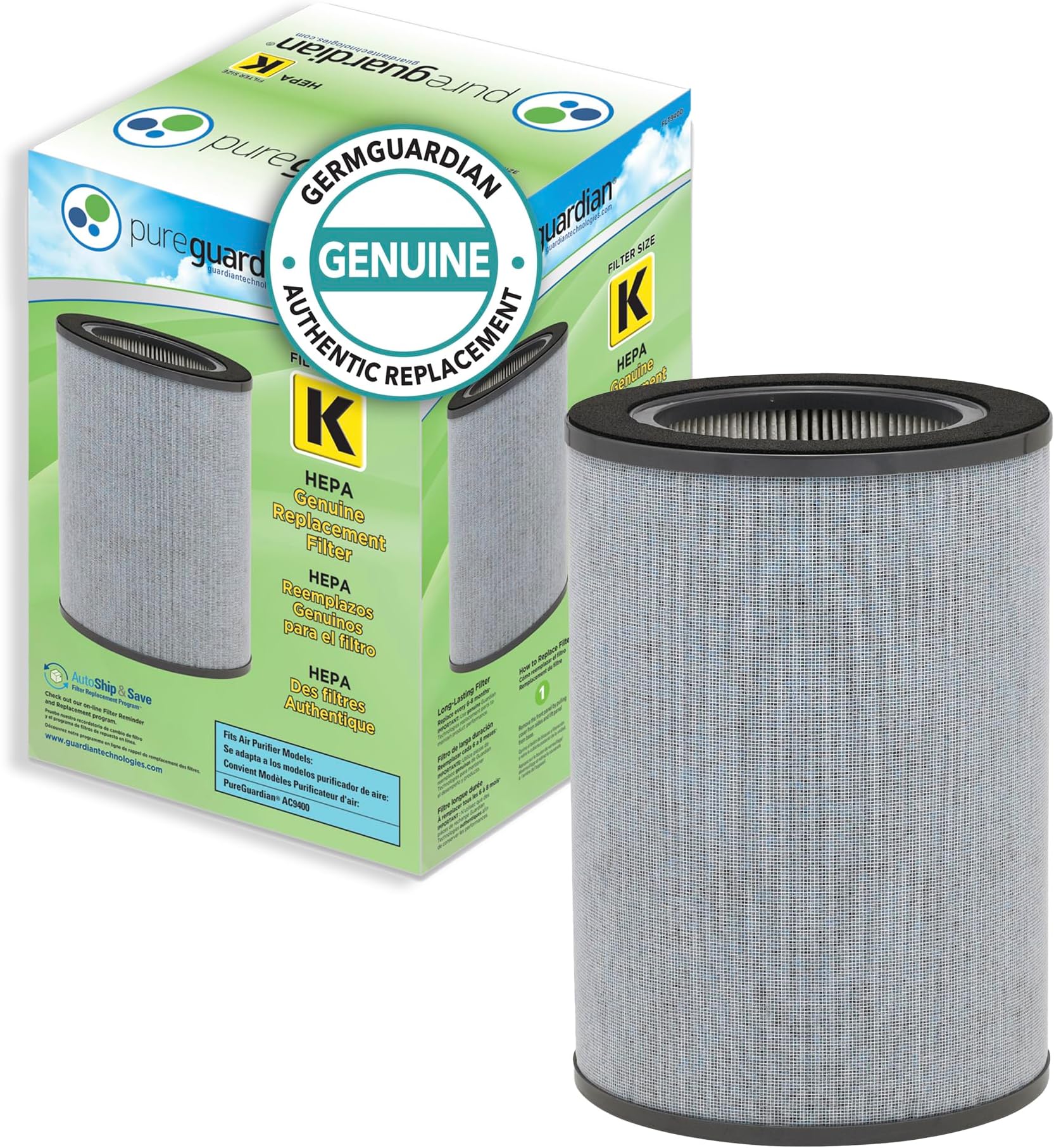 GermGuardian Filter K Genuine HEPA Replacement Filter for AC9400 Air Purifier