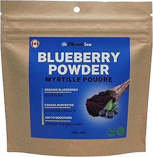 Organic Blueberry Powder - 100% Canadian Blueberries, Pure, No Sugar Added, All Natural for Smoothies & Baking, Non-GMO , Vegan, Grown in BC, Canada
