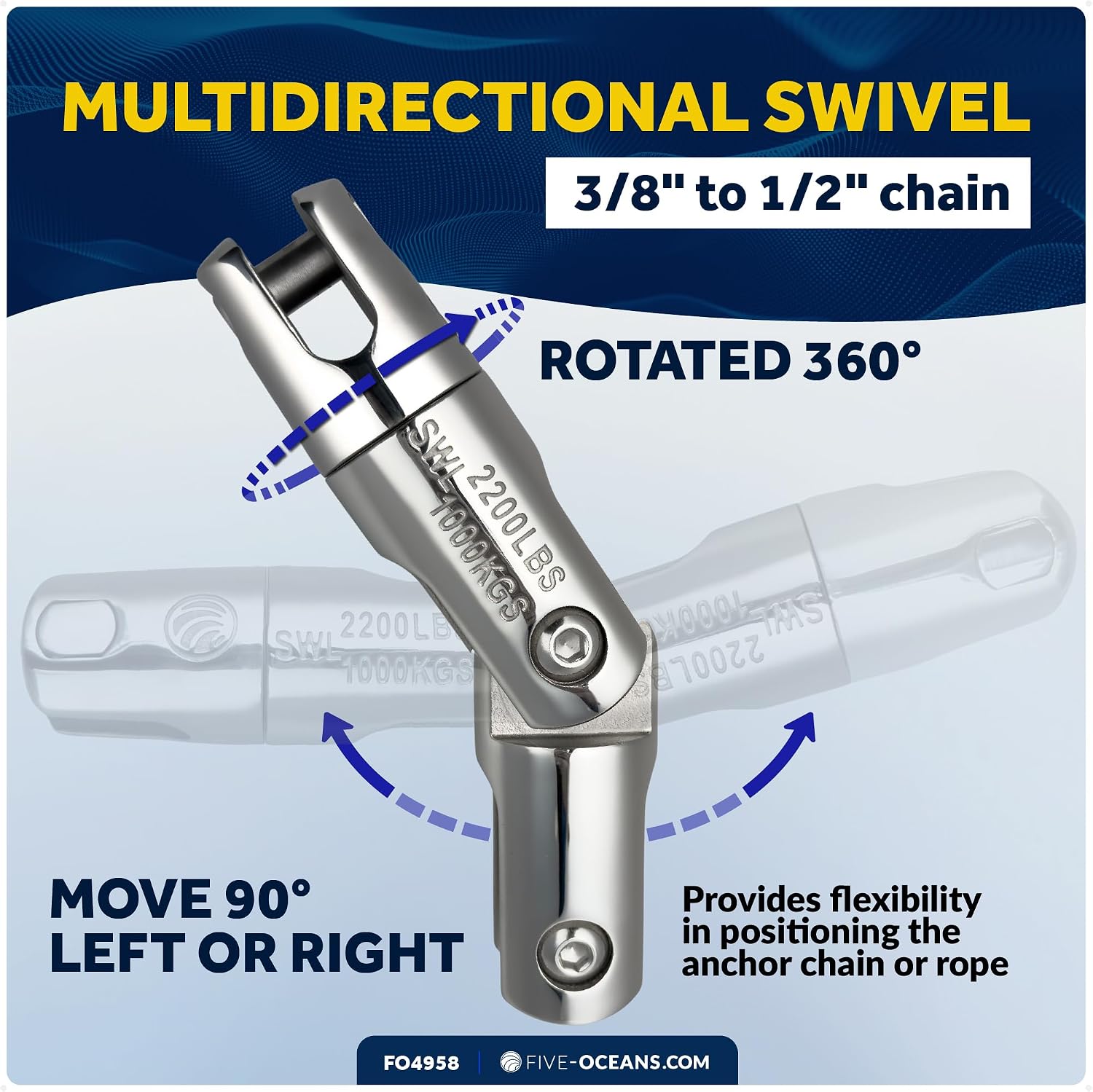 Five Oceans Marine Anchor Swivel Connector, 316 Stainless Steel Heavy Duty Boat Chain Swivel – Premium Polished Finish, Corrosion Resistant, High Load Capacity