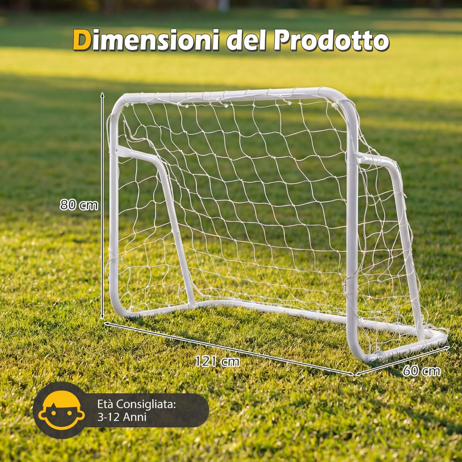COSTWAY Porta da Calcio per Bambini in Metallo con Rete e 6 Picchetti | Mini Porta da Calcio 121 x 60 x 80 cm per Campo, Giardino e Cortile, Attrezzatura per Allenamento di Tiro
