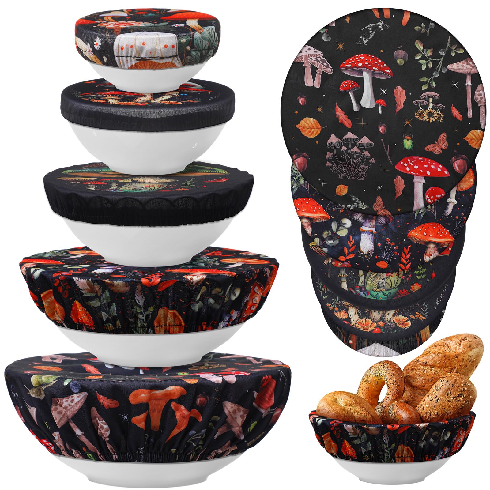 Patelai 10 Pcs Bowl Covers Reusable in 5 Size Fabric Stretch Dish Covers