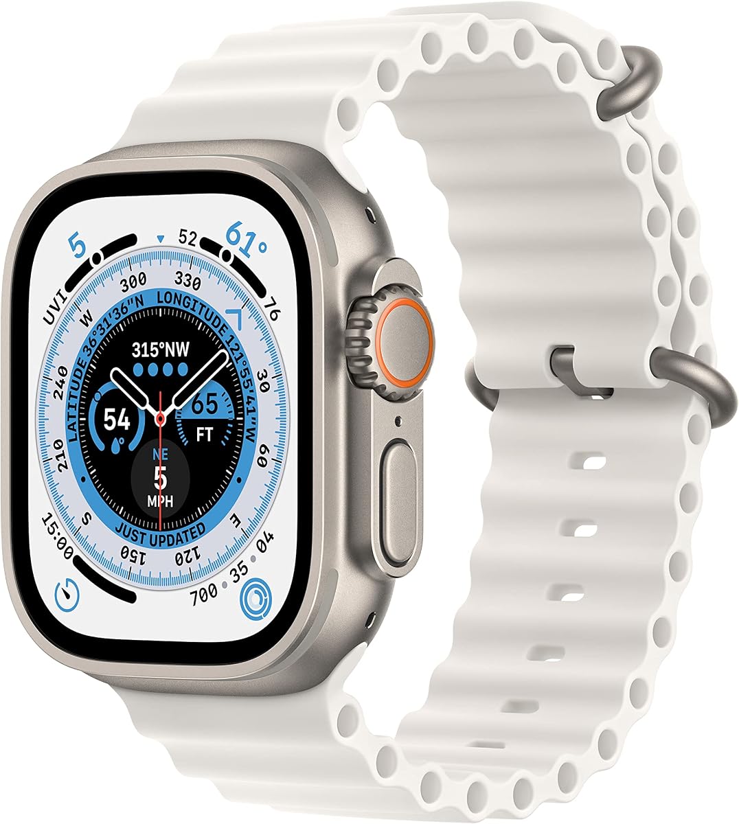 Apple Watch Ultra [GPS + Cellular 49mm] Smartwatch Titanium Case with White Ocean Band, One Size (Renewed Premium)