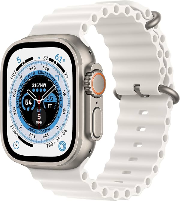 Apple Watch Ultra [GPS + Cellular 49mm] Caja de titanio con correa Oceánica Blanca, talla única (Renovado)