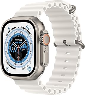 Apple Watch Ultra [GPS + 行動網路 49 公釐] 鈦金屬保護套,白色海洋錶帶,單一尺寸(翻新)