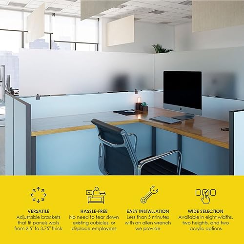 Miniatura 3 de Obex Panel de privacidad de acrílico esmerilado montado en cubículo de 12 pulgadas con soportes grandes, marco de aluminio, 12 x 66 pulgadas