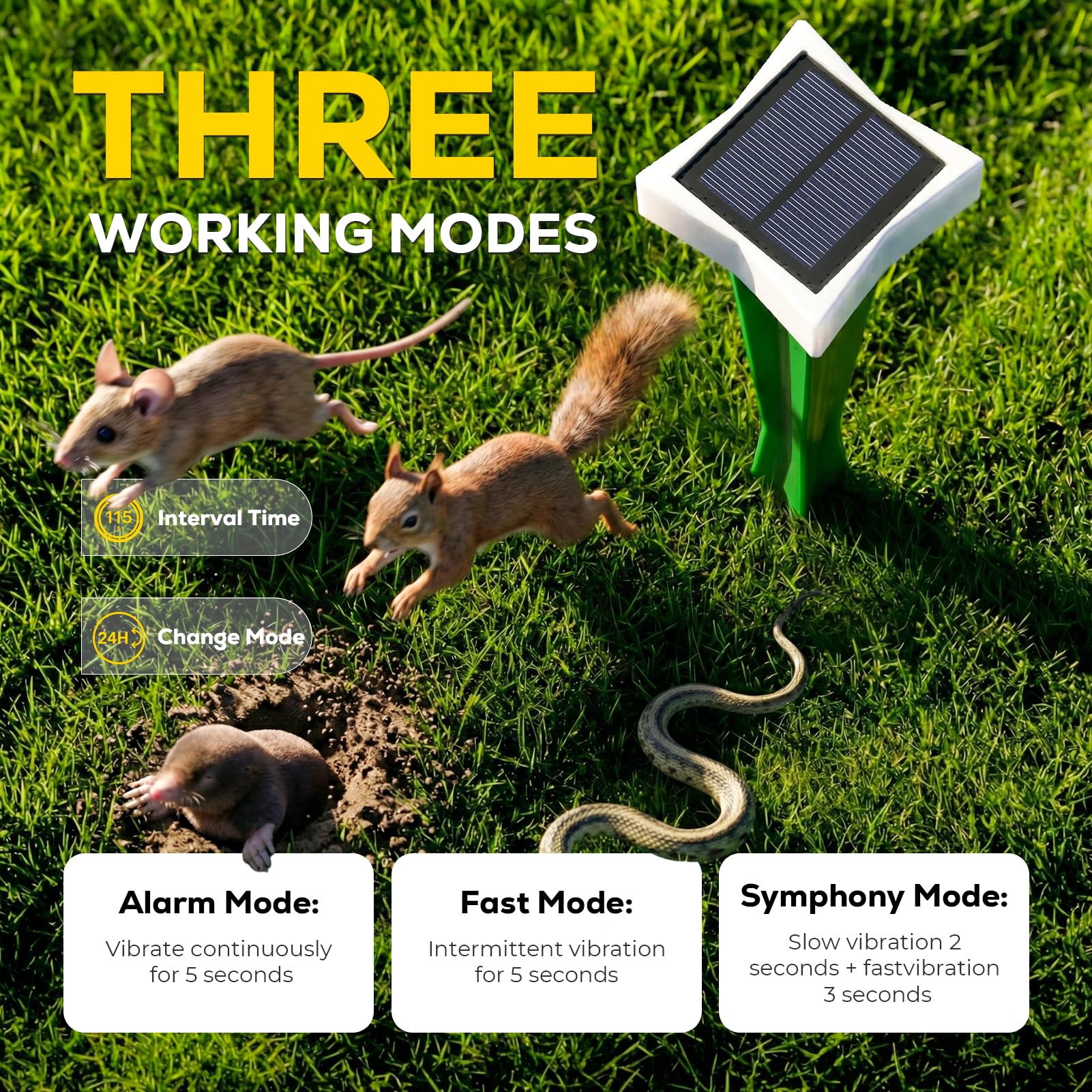 Anti Taupe Solaire avec LED et 3 Modes, 2/4 pièce Piege A Taupe pour Jardin, Large portée et Protection Contre l'eau Repulsifs Ultrasons pour Taupes, Rats, Serpents