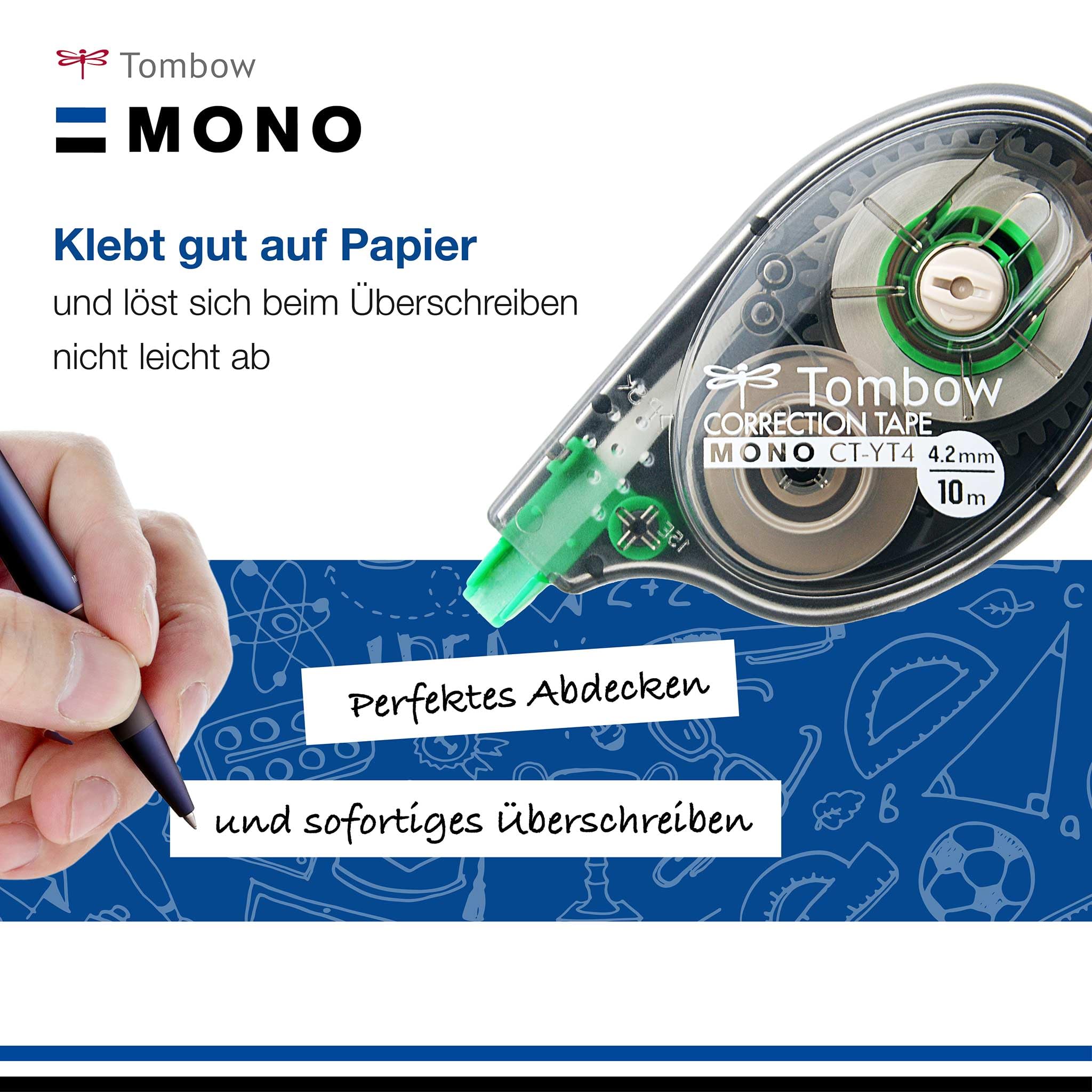 Tombow 315030 CT-YT4-10 Korrekturroller, seitliches Abrollen, 4.2 mm x 10 m, Office Pack a 10 Stück