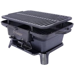 Portable Cast Iron Grill – Oval Charcoal Grill & Tabletop Skillet – 100% Heavy-Duty Enameled Cast Iron – Small Hibachi Grill for Camping, BBQs, Tailgating, and Outdoor Cooking