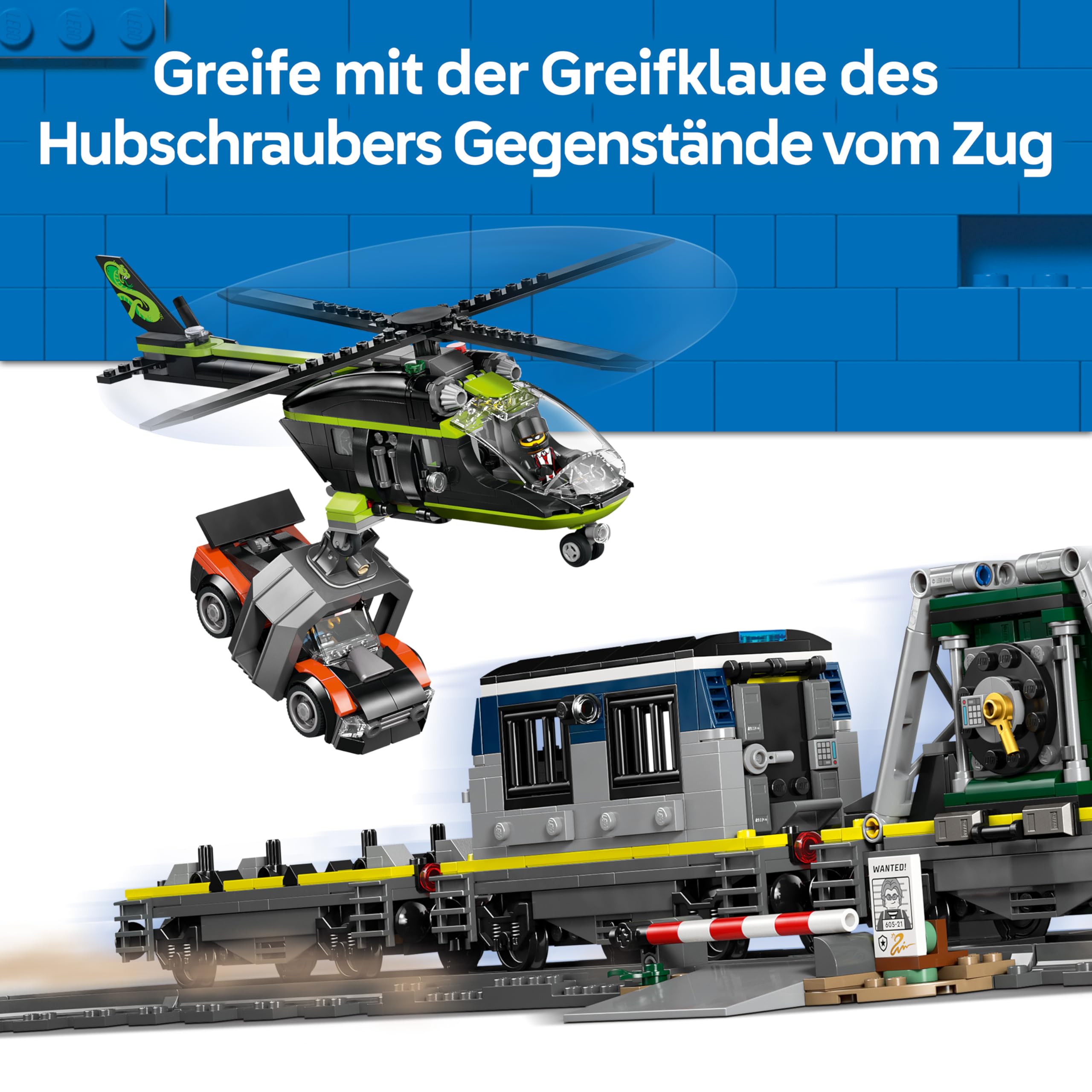LEGO City Überfall auf den Polizeizug - Ferngesteuerter Spielzeug Zug - Modellbau mit kreisförmiger Strecke, Helikopter, Rallyeauto und 6 Minifiguren - Geschenk für Jungen ab 7 Jahren - 60508