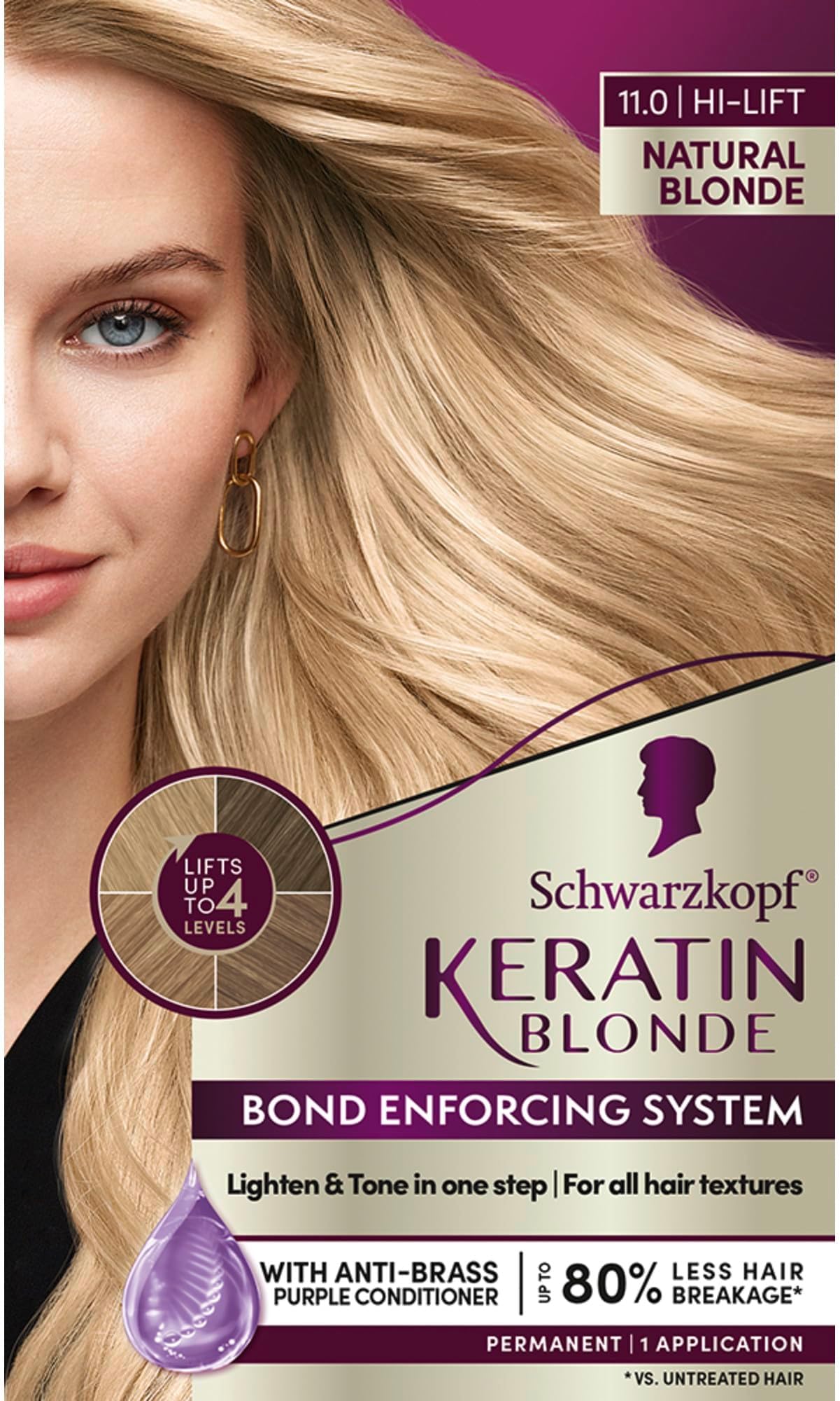 Keratin Blonde Hair Dye Natural Blonde 11.0, Hi-Lift Permanent Color, 1 Application - Hair Color Enriched with Keratin, Lightens up to 4 Levels and Protects Hair from Breakage*
